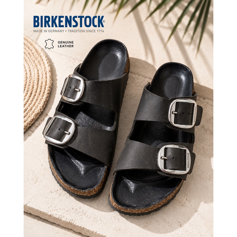 Birkenstock Arizona Big Buckle Black Sandals EU 40 US 9-9.5 Double Strap Comfort
